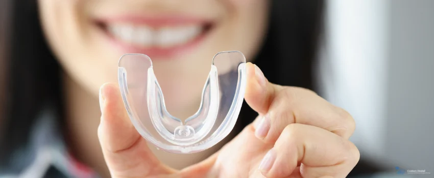 CD-Woman holding a clean mouthguard