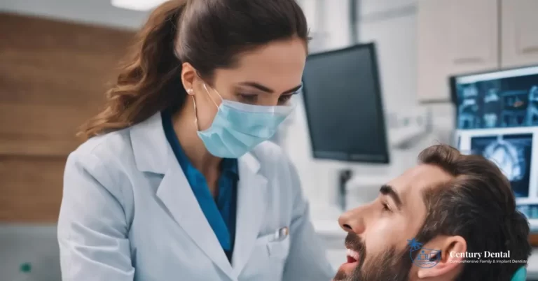 A dentist talking to her patient